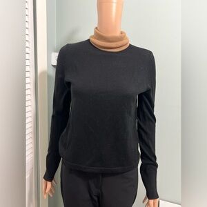 Staud Wool Blend Turtleneck Sweater black /w brown Contrast Stretch Womens M.